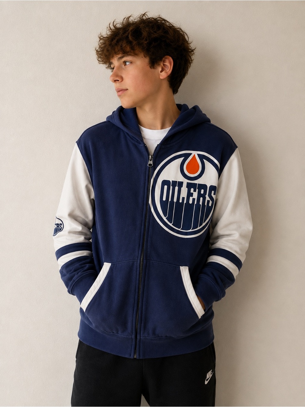 NHL Navy, White & Orange Edmonton Oilers Hooded Zip Jacket